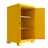 Justrite 819020 90 Gallon Outdoor Flammable Storage Cabinet 72 x 43 x 37.625" Yellow (2 Shelves) - 4