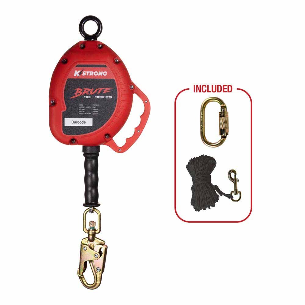 KStrong UFS310030 30 ft. Galvanized Steel Cable SRL with Snap Hook, Carabiner, Tagline - 2