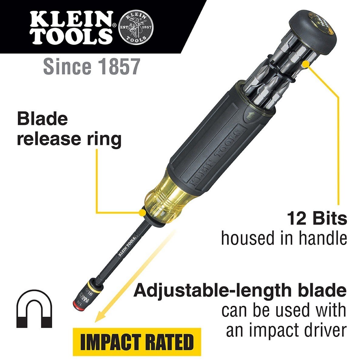 Klein 32304 14-in-1 HVAC Adjustable-Length Impact Screwdriver with Flip Socket - 2