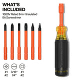 Klein Tools 32306INS 6-in-1 Insulated Auto-Lock Screwdriver with 1000V Rated Interchangeable Bits (7 Piece) - 2
