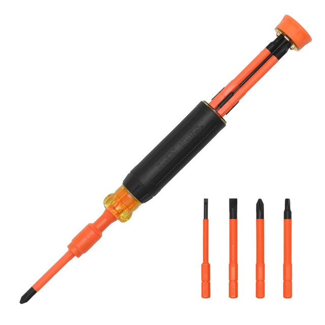 Klein 32604INS 4" Shank 4-in-1 1000V Insulated Auto-Lock Screwdriver (5 Piece)