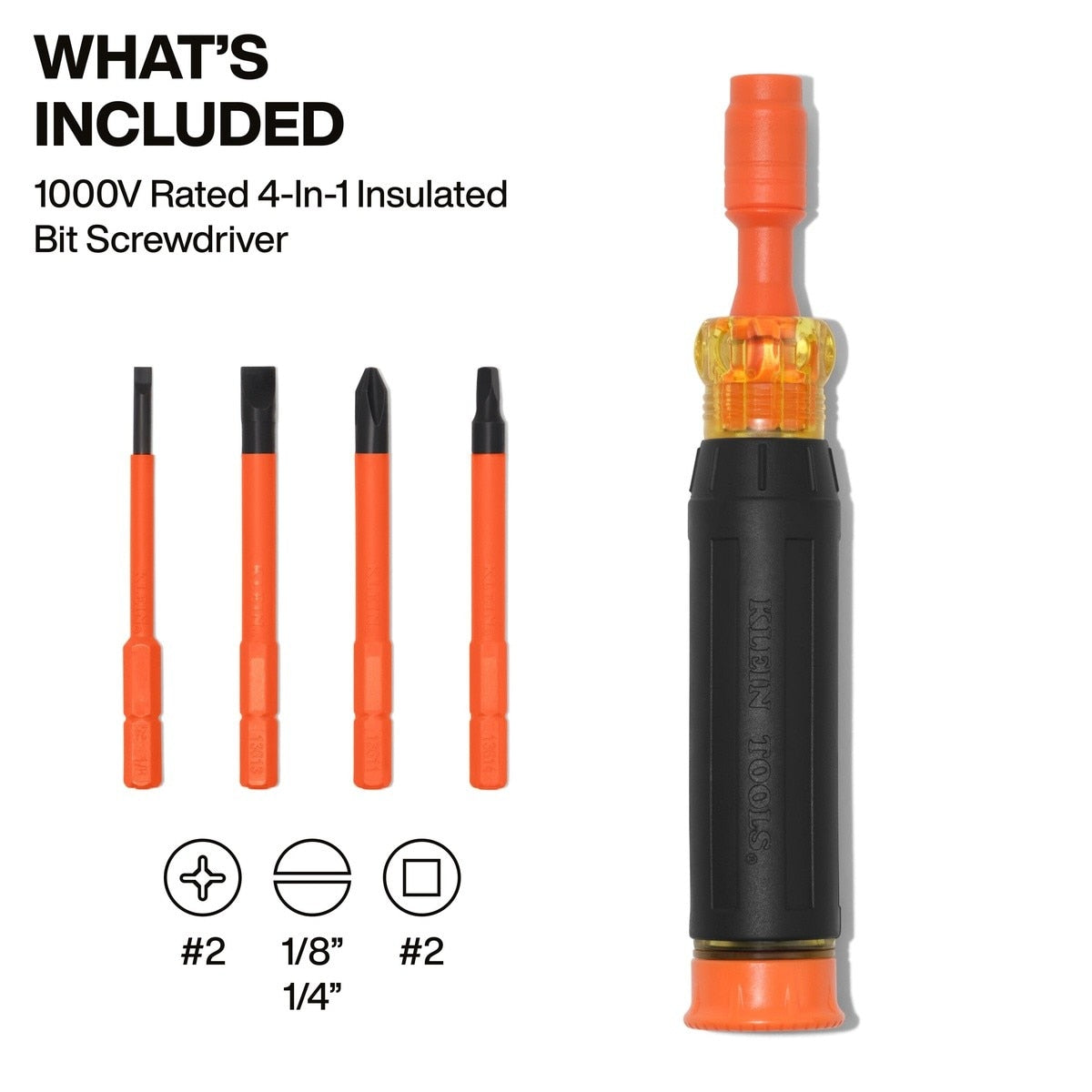 Klein 32604INS 4" Shank 4-in-1 1000V Insulated Auto-Lock Screwdriver (5 Piece) - 2
