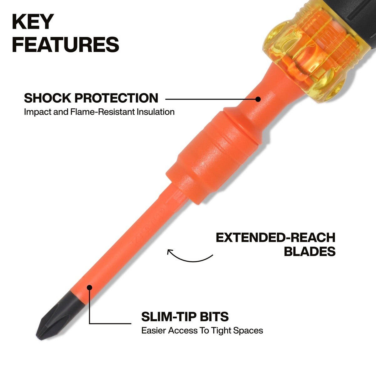 Klein 32604INS 4" Shank 4-in-1 1000V Insulated Auto-Lock Screwdriver (5 Piece) - 4