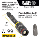 Klein 32766 3-in-1 Impact Flip Socket, 1/4 Inch, 5/16 Inch, 3 Inch Length - 2