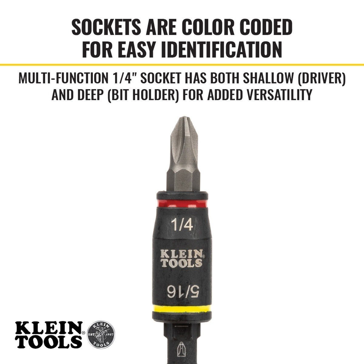 Klein 32766 3-in-1 Impact Flip Socket, 1/4 Inch, 5/16 Inch, 3 Inch Length - 3