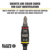 Klein 32766 3-in-1 Impact Flip Socket, 1/4 Inch, 5/16 Inch, 3 Inch Length - 3