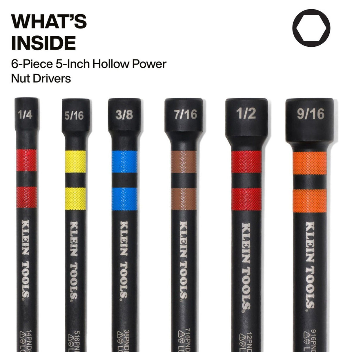 Klein 32940 Magnetic Hollow Color-Coded Power Nut Drivers Set for Impact Drivers (6 Piece) - 2