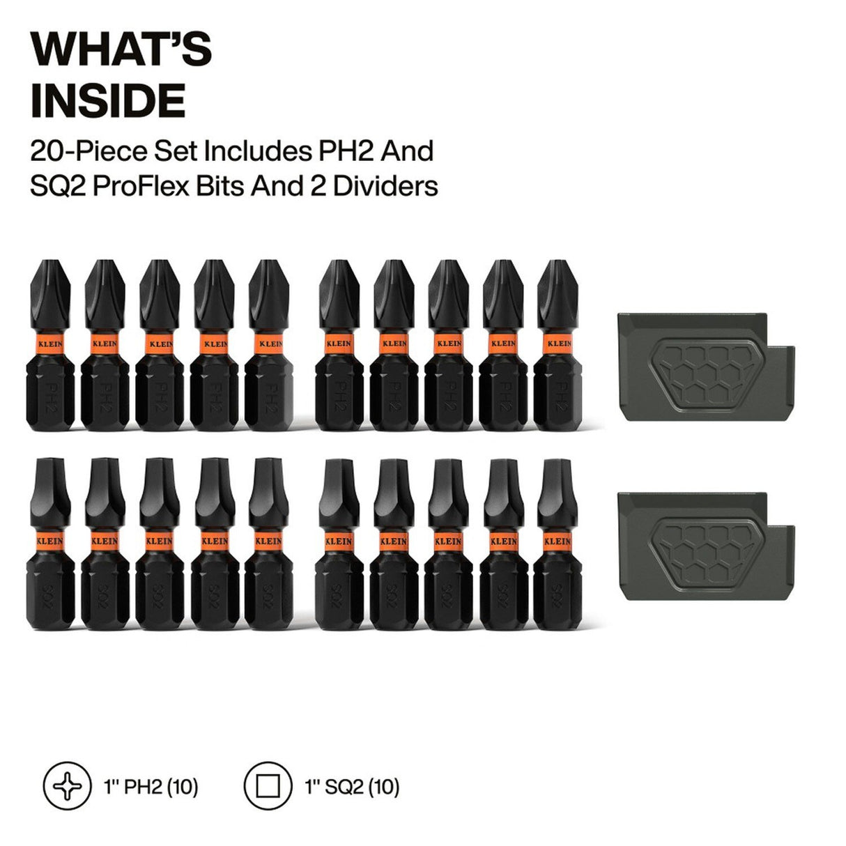 Klein 33002S Slim ProFlex Impact-Rated Bit Set PH2 and SQ2 with Slim Storage Case (20-Piece) - 2