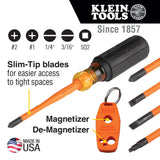 Klein 33736INS Screwdriver Set, 1000V Slim-Tip Insulated and Magnetizer, 6-Piece - 6