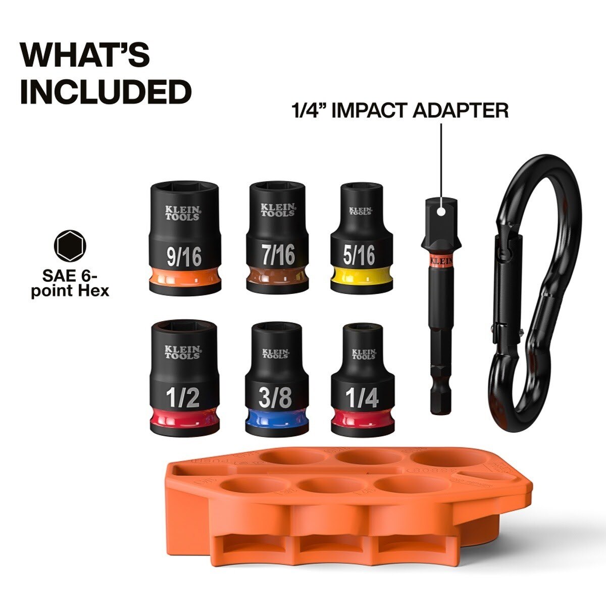 Klein 33808 Grab-And-Go SAE Impact Socket Set with 3/8 Inch Drive and Carabiner (7 Piece) - 2