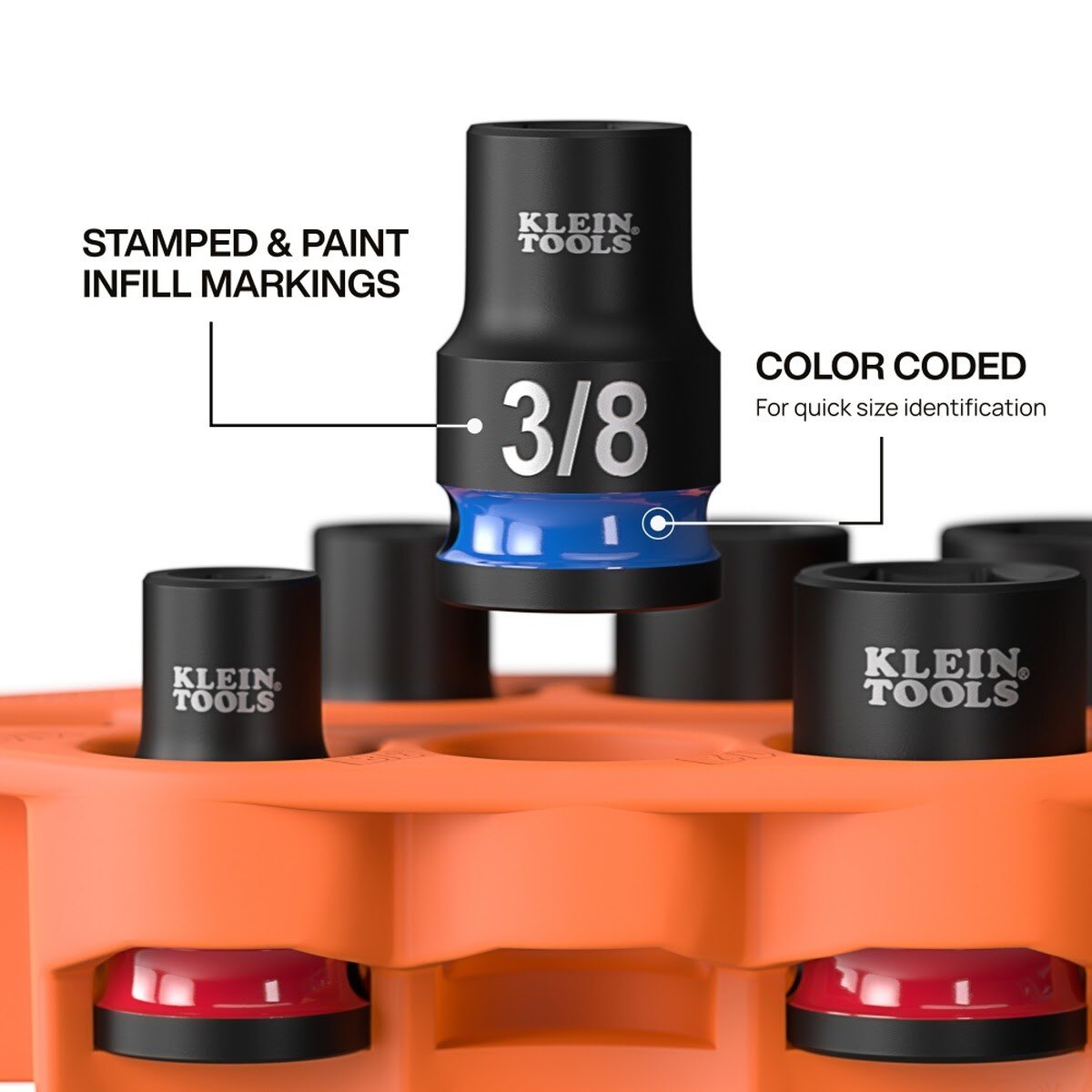 Klein 33808 Grab-And-Go SAE Impact Socket Set with 3/8 Inch Drive and Carabiner (7 Piece) - 3