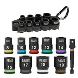 Klein 33809M Grab-And-Go Metric Impact Socket Set 3/8 in Drive with Adapter and Carabiner (10-Piece)