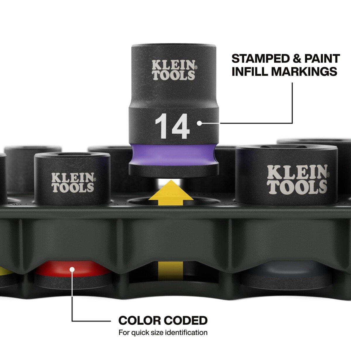 Klein 33809M Grab-And-Go Metric Impact Socket Set 3/8 in Drive with Adapter and Carabiner (10-Piece) - 3