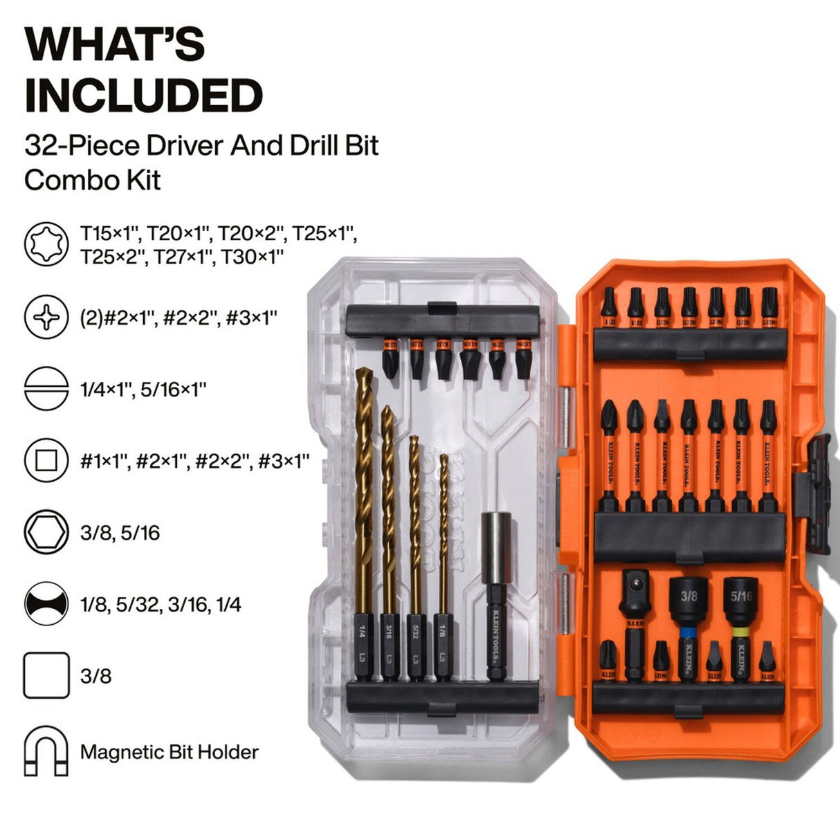 Klein 33811 Drill and Driver Bit Set with Titanium-Nitride Coated Drill Bits and MODbox Compatible Case (32 Piece) - 2
