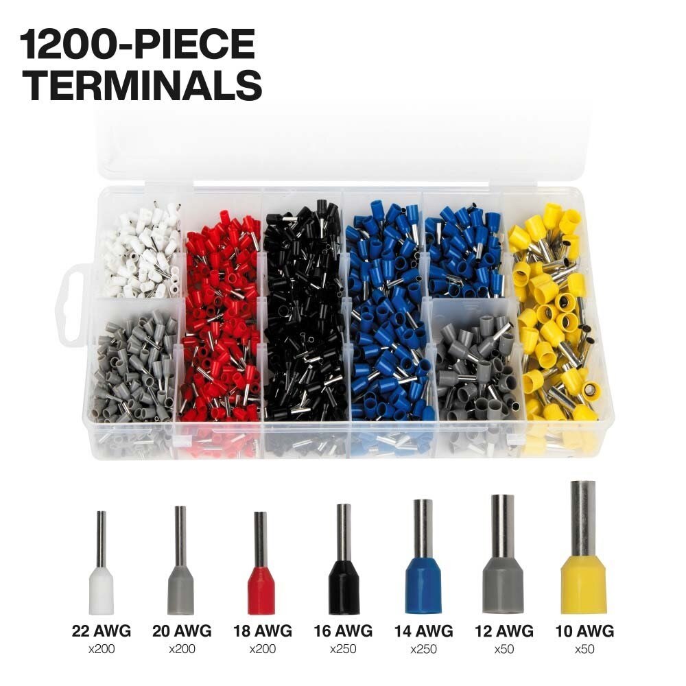 Klein 34061 Ratcheting Ferrule Hex Crimper Set with 1200 Terminals and Storage Case - 3