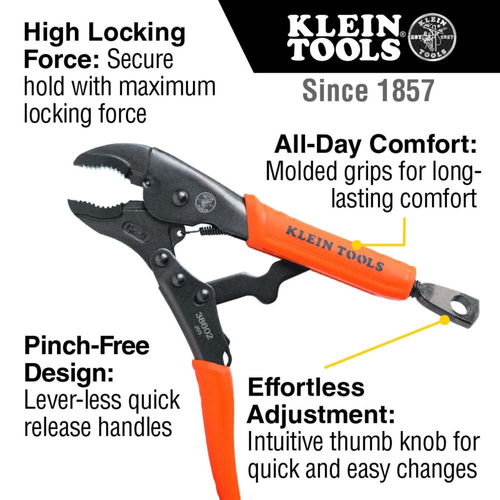 Klein 38664 Locking Pliers Set, C-Clamp, Long Nose, Curved Jaw, 3-Piece - 2