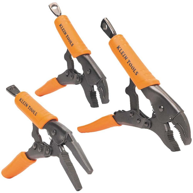 Klein 38665 Locking Pliers, Long Nose 6-Inch, Curved Jaw 7- and 10-Inch, 3-Piece