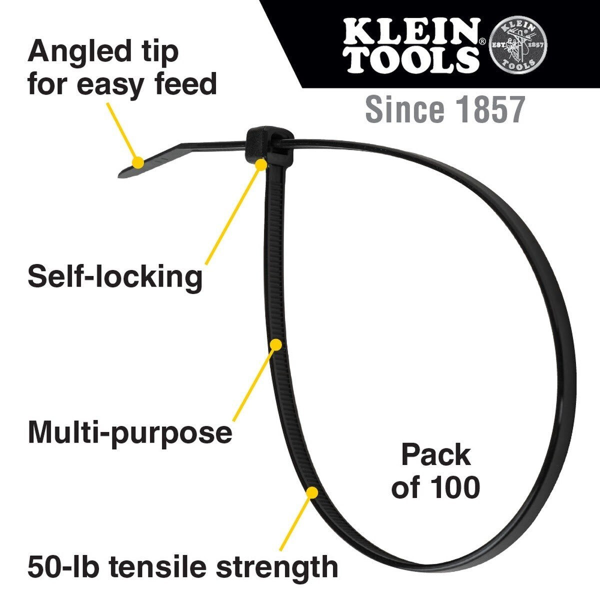 Klein 450-210 Cable Ties, 50 lb Tensile Strength, 11.5 Inch, Black (100 Pack) - 2