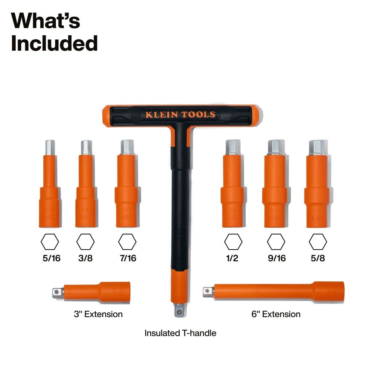 Klein 47120INS Insulated T-Handle and Hex Bit Set 1000V Rated with Case 15" x 11" x 3" (9 Piece) - 2