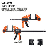 Klein 47552 Speed-Klamp 6 in. and 12 in. Quick Clamps with 150 lb Clamping Force, Dual Clamp/Spreader (4 Pack) - 2