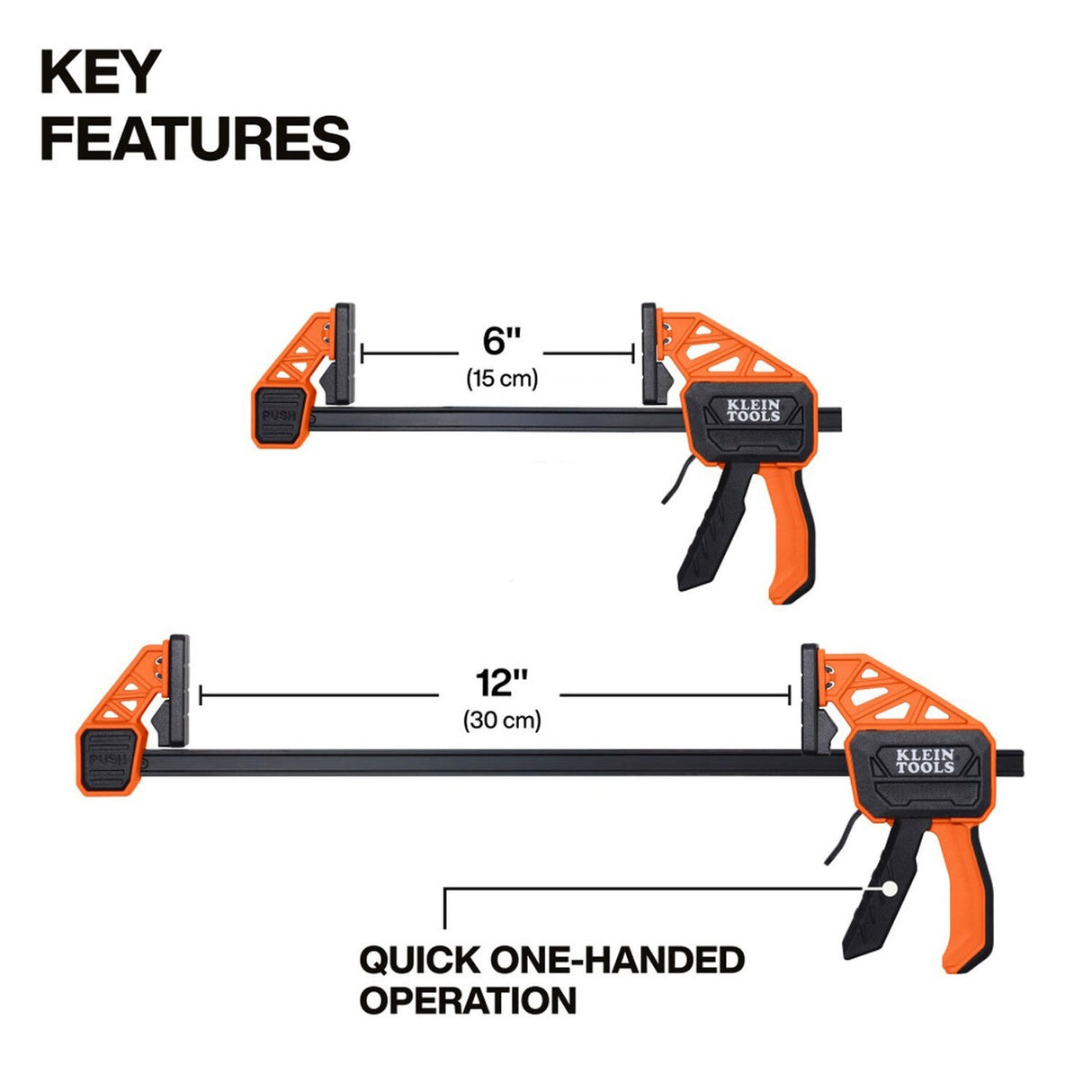Klein 47552 Speed-Klamp 6 in. and 12 in. Quick Clamps with 150 lb Clamping Force, Dual Clamp/Spreader (4 Pack) - 3