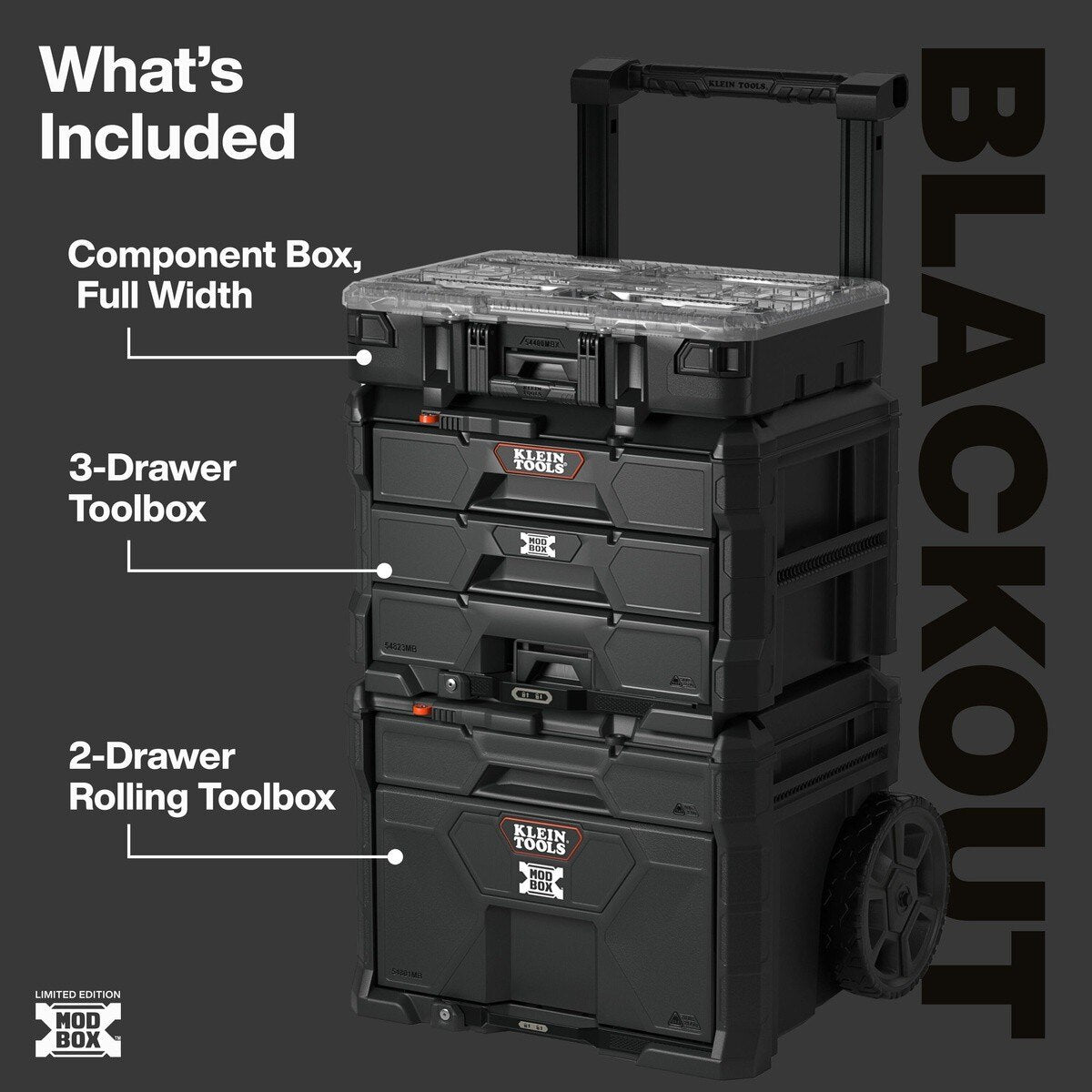 Klein 548BLKSTK MODbox Blackout Rolling Tool Storage Set with Drawers and Component Box (3 Piece Set) - 2