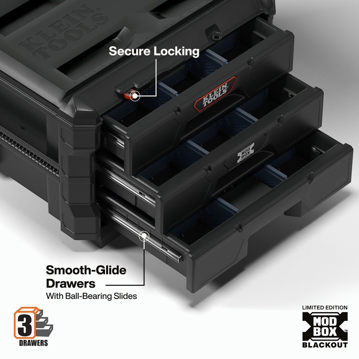 Klein 548BLKSTK MODbox Blackout Rolling Tool Storage Set with Drawers and Component Box (3 Piece Set) - 7