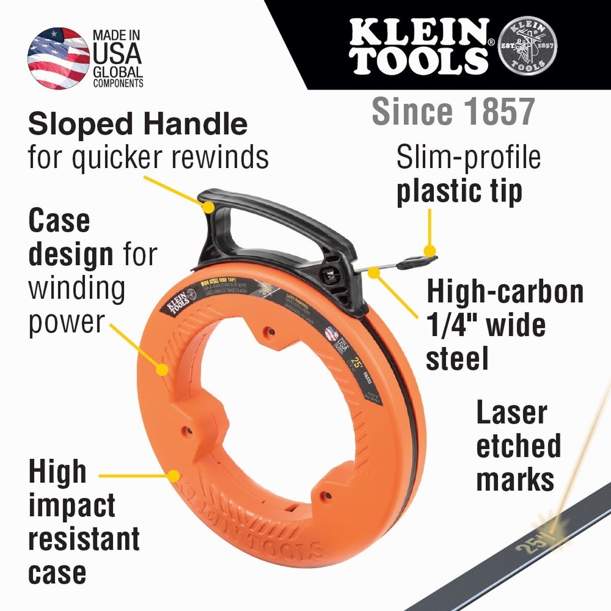 Klein 56335 Wide Steel Fish Tape, 1/4-Inch x 25-Foot - 2