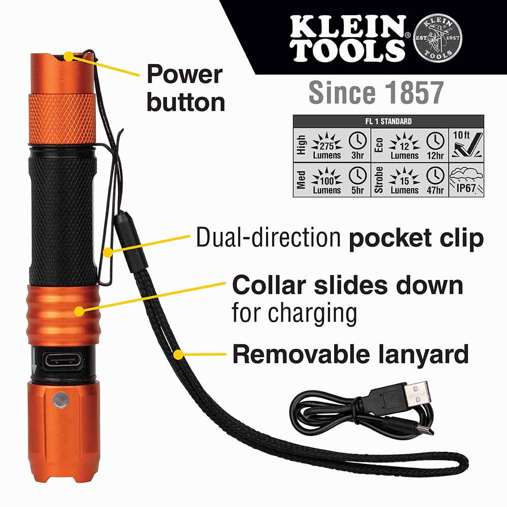 Klein 56411 Rechargeable Waterproof LED Pocket Light w/ Lanyard - 2