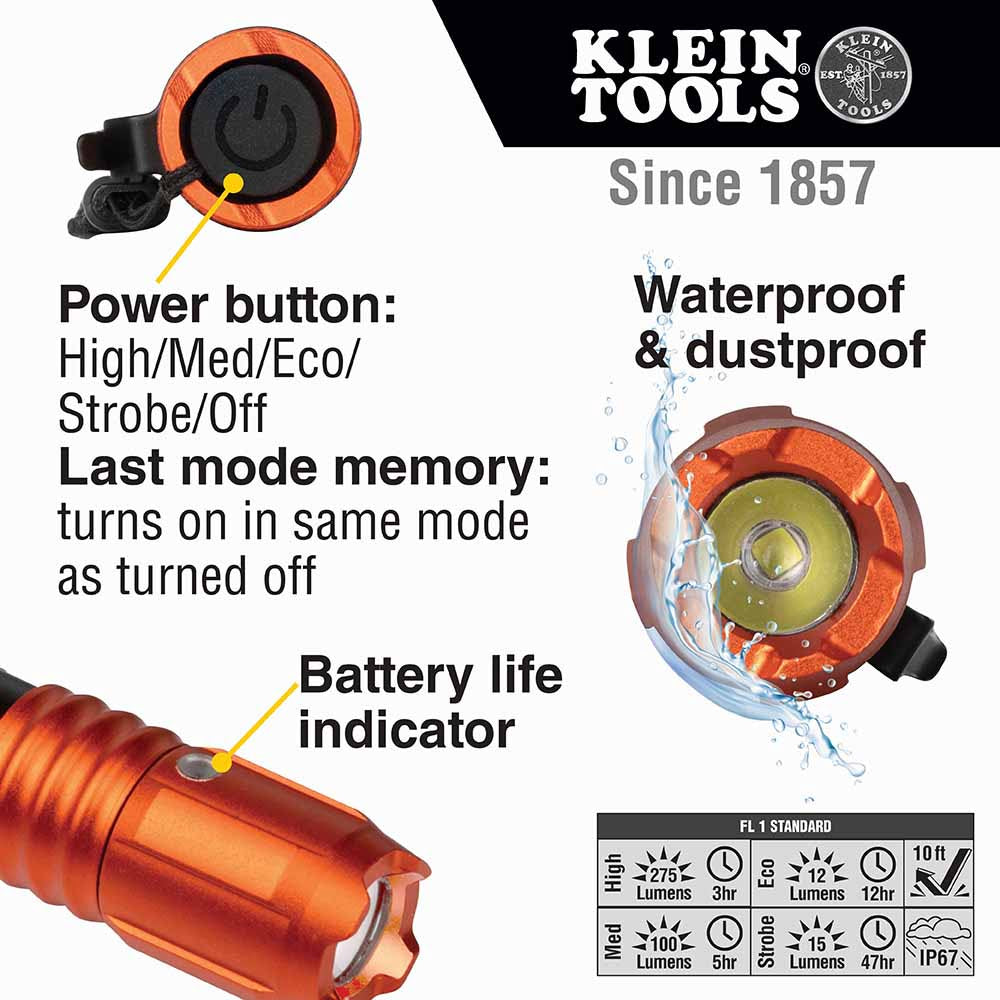 Klein 56411 Rechargeable Waterproof LED Pocket Light w/ Lanyard - 3