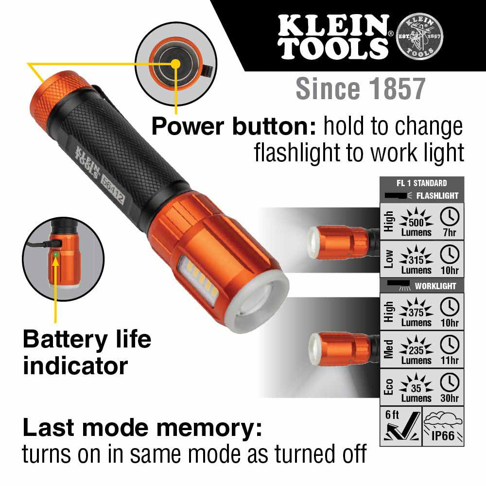 Klein 56412 Rechargeable Flashlight with Worklight - 8