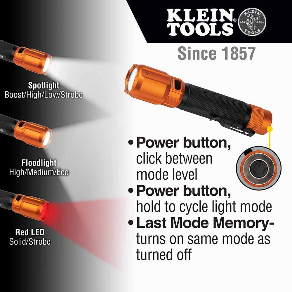 Klein 56413 Rechargeable 2-Color LED Flashlight w/ Holster - 3