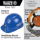 Klein 60248 Hard Hat, Non-Vented, Cap Style, Class E Type 1, Blue - 2
