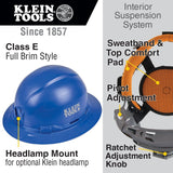 Klein 60249 Hard Hat, Non-Vented, Full Brim Style, Blue (Each) - 2