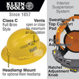 Klein 60262 Hard Hat, Vented Full Brim, Class C Type 1, Yellow - 2