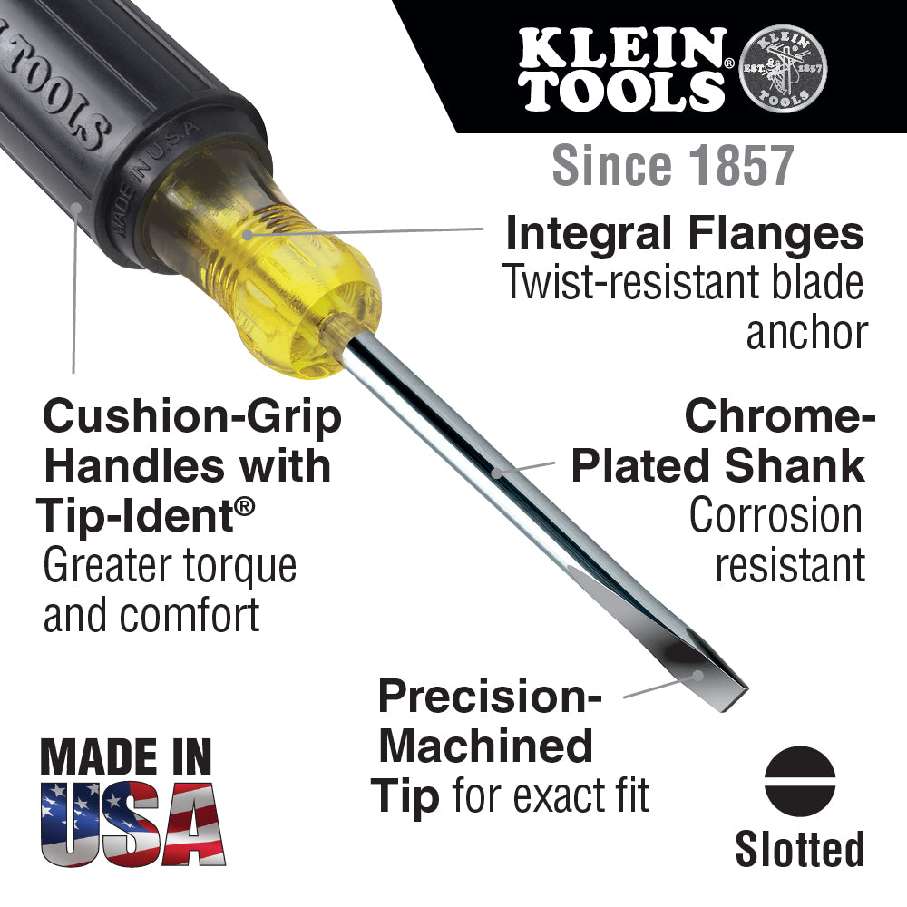 Klein Tools 602-4 1/4" Keystone Screwdriver, 4" Round Shank - 2