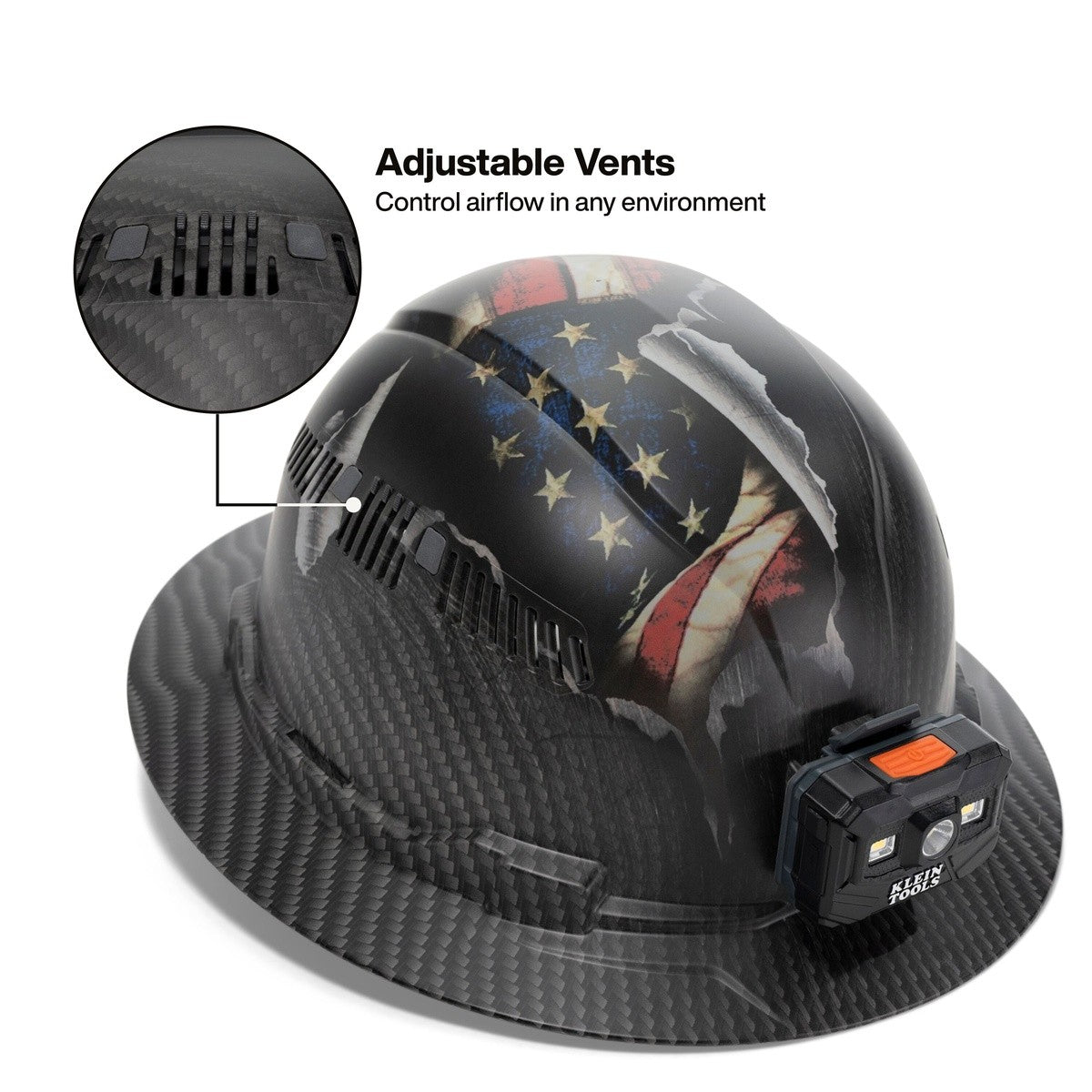 Klein 60347FS Freedom Series KARBN Pattern Vented Full Brim Class C Hard Hat with Rechargeable Headlamp - 4