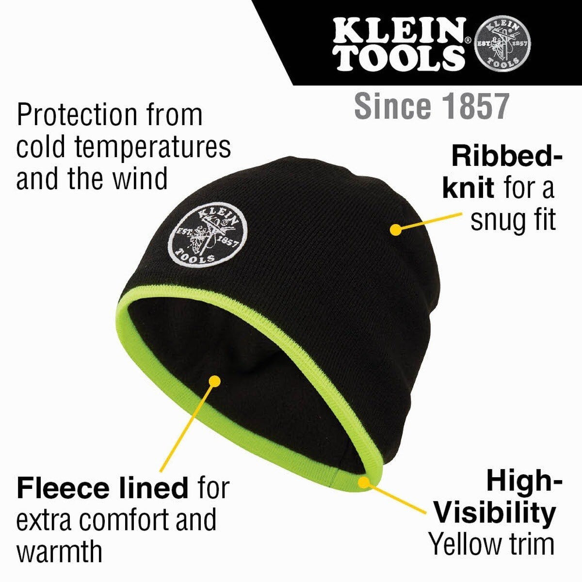 Klein 60391 Knit Beanie with Fleece Lining and High-Visibility Trim - 2