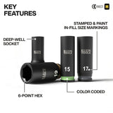 Klein 65109IMPCTM Deep-Well 3/8-Inch Drive Impact Socket Set, Metric, 6-Point Hex with Adapters and MODbox Compatible Case (9-Piece) - 2