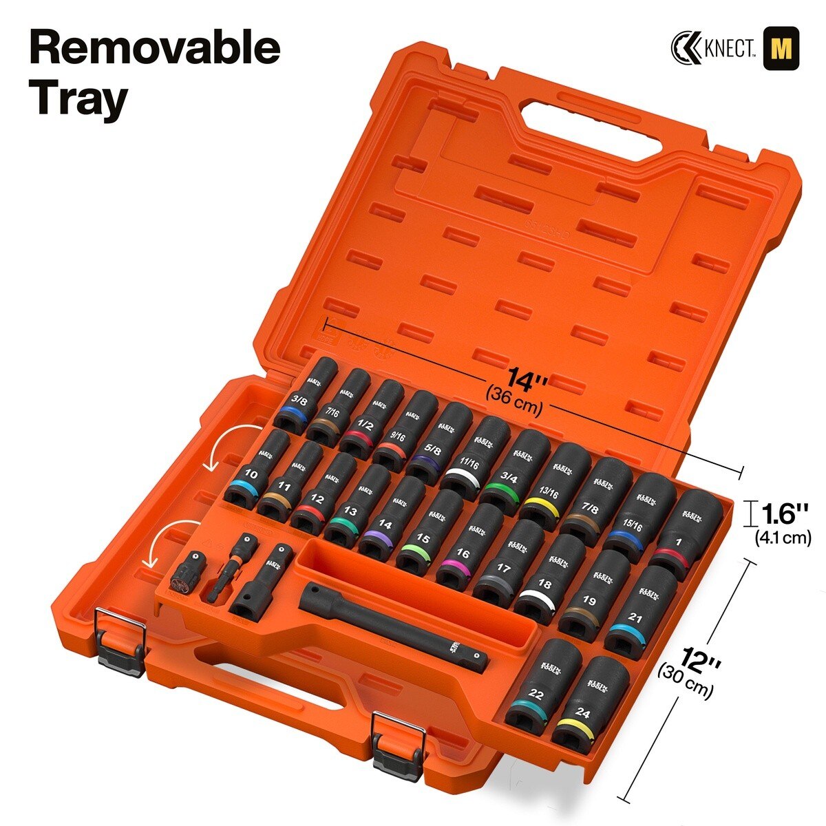 Klein 65123HD KNECT 1/2 in. Drive Deep-Well Impact Socket Set SAE Metric with Case (28-Piece Set) - 4