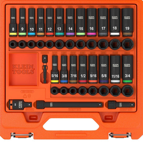 Klein 65148HD 3/8 in. Deep and Shallow Impact Socket Set SAE and Metric with Case (44 Piece Set)