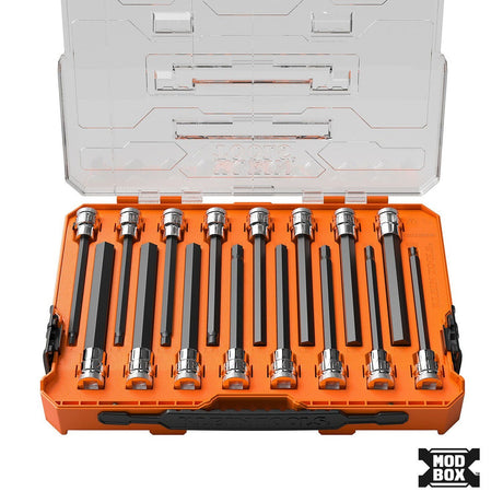 Klein 652216HEXL Long Hex Bit Socket Set, SAE and Metric for Fastening and Driving (16 Piece)