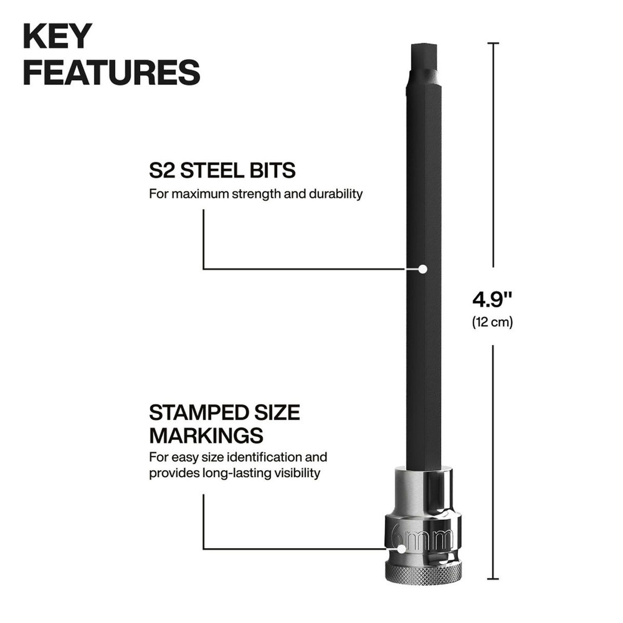 Klein 652216HEXL Long Hex Bit Socket Set, SAE and Metric for Fastening and Driving (16 Piece) - 3
