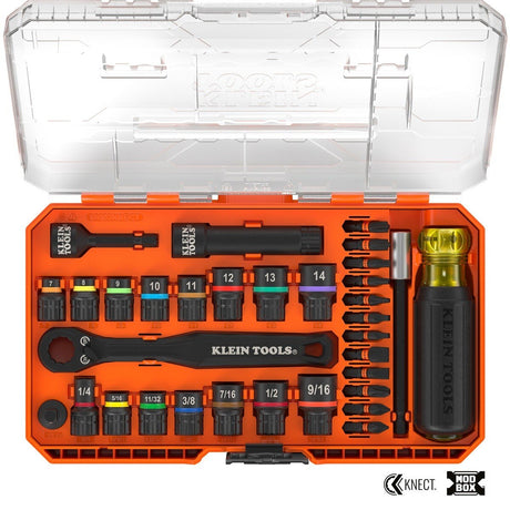 Klein 65302KNECT KNECT Pass Through and Impact Socket Set SAE and Metric 1/4" Drive with MODbox Case (33 Piece)