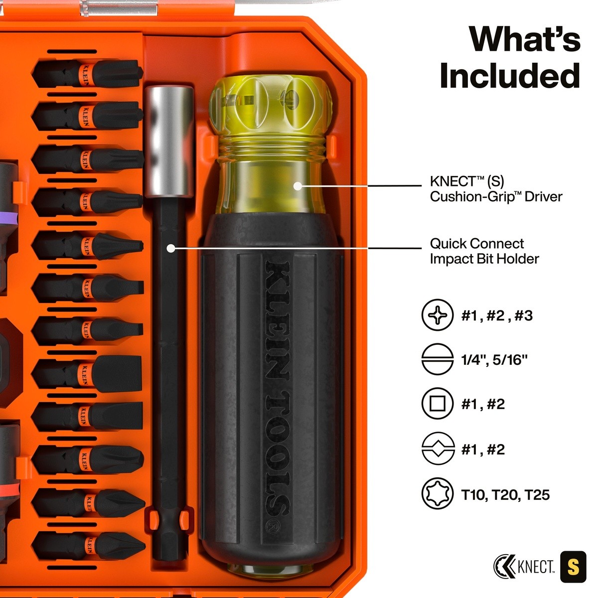 Klein 65302KNECT KNECT Pass Through and Impact Socket Set SAE and Metric 1/4" Drive with MODbox Case (33 Piece) - 3