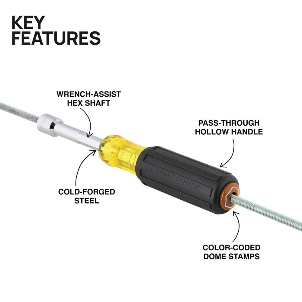 Klein 654716 Color-Coded Hollow-Shaft Heavy-Duty Nut Driver, 7/16-Inch - 2