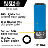 Klein 66030 2-in-1 Coated Impact Socket, 12-Point, 3/4 and 9/16-Inch (Each) - 2