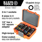 Klein 66040 2-in-1 12-Point Impact Socket Set with Adapter and Case (5 Piece) - 6