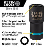 Klein 66053E 2-in-1 Metric Impact Socket, 12-Point, 30 x 22 mm - 2