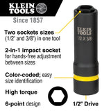 Klein 66061 2-in-1 Impact Socket, 6-Point, 1/2 and 3/8 Inch (Each) - 2